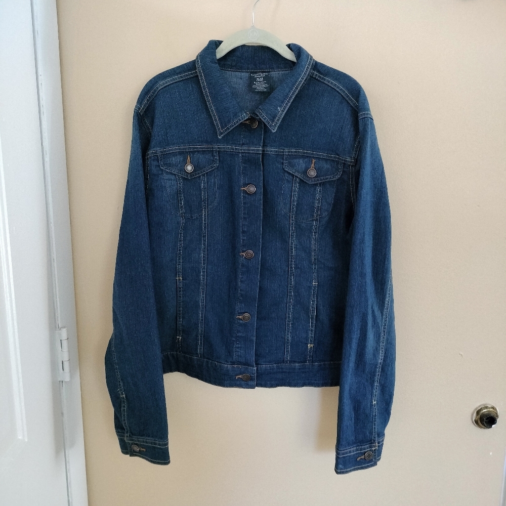 Faded Glory Dark Wash Blue Denim Jean Jacket 16/18 Stretch Western Travel